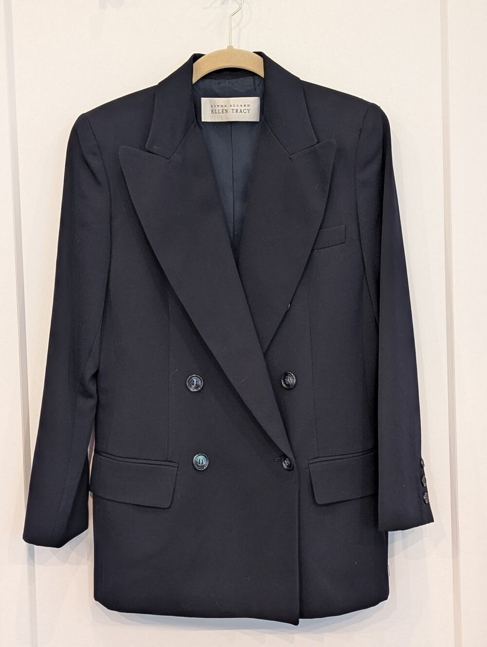Linda Allard Ellen Tracy Vtg 100% Wool Blazer Jacket Sz 6 Petite Dark Navy